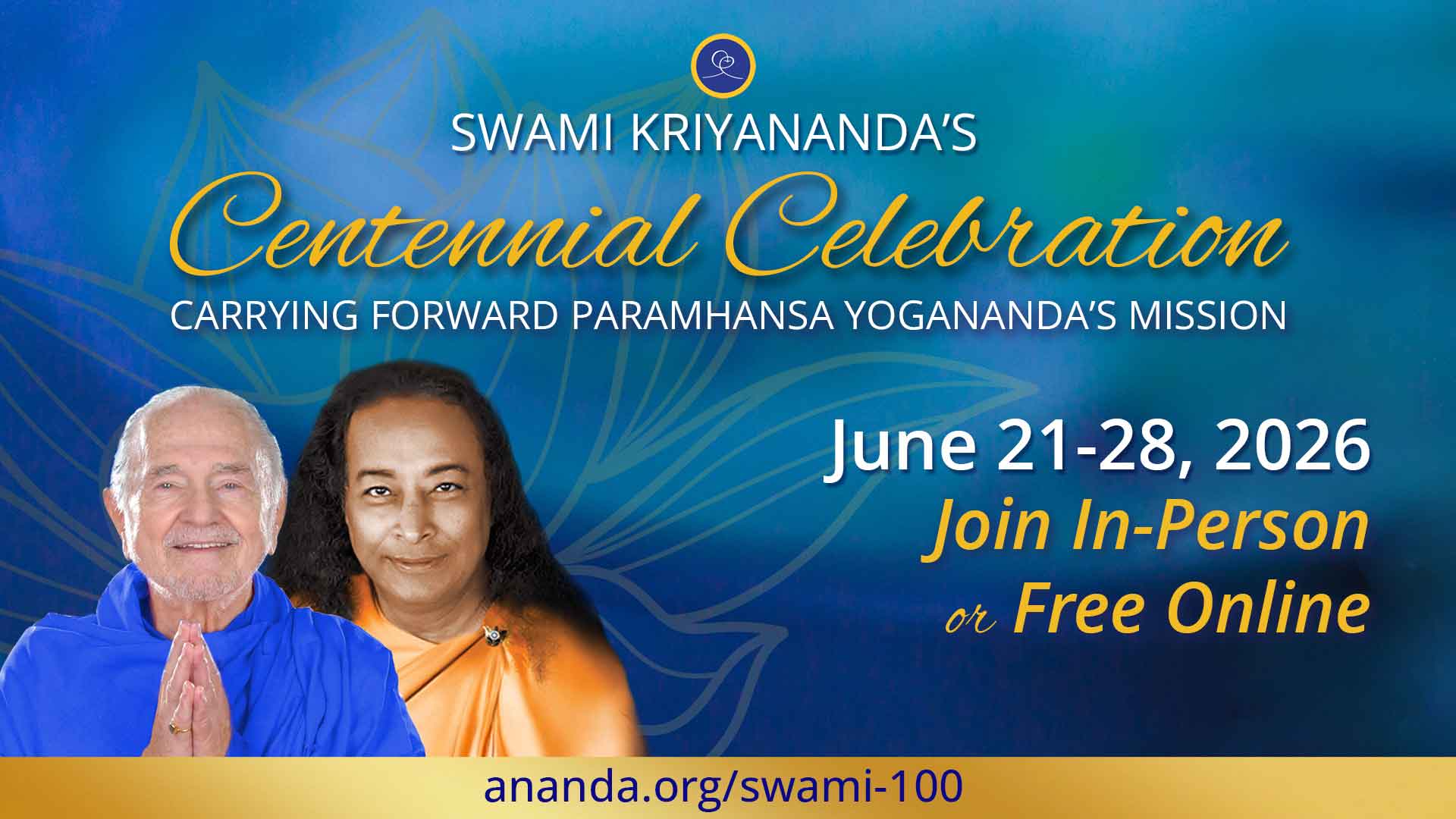 Centennial celebration with Swami Kriyananda and Paramhansa Yogananda images
